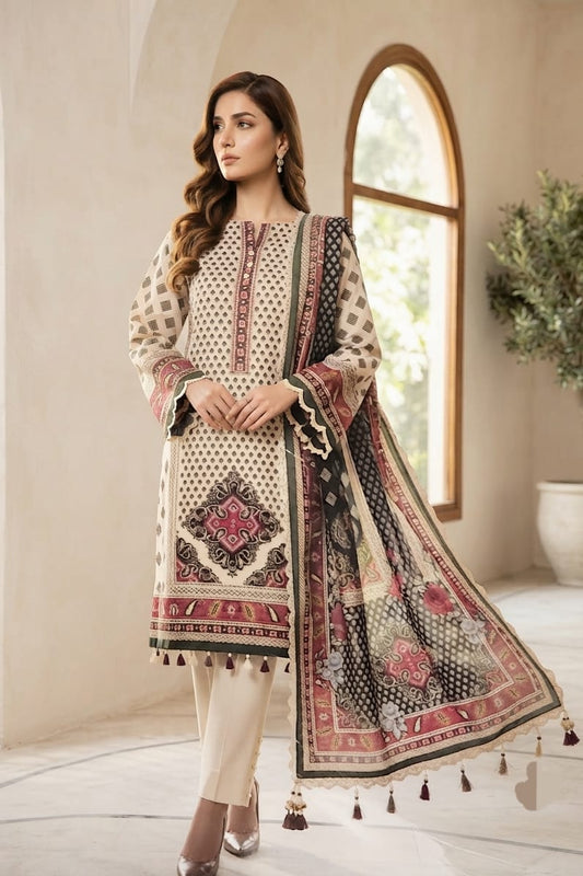 Sadia Saeed Unstitched Printed Lawn 3pc
