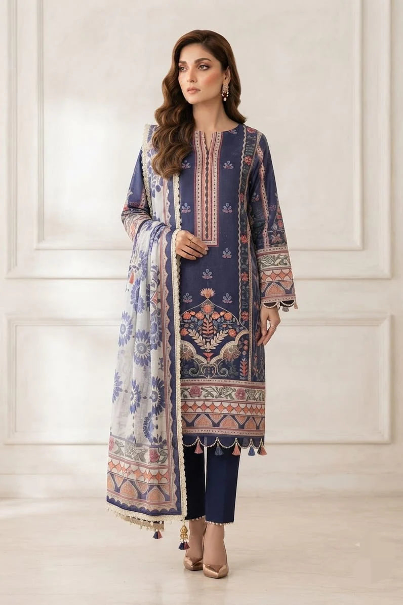 Sadia Saeed Unstitched Printed Lawn 3pc