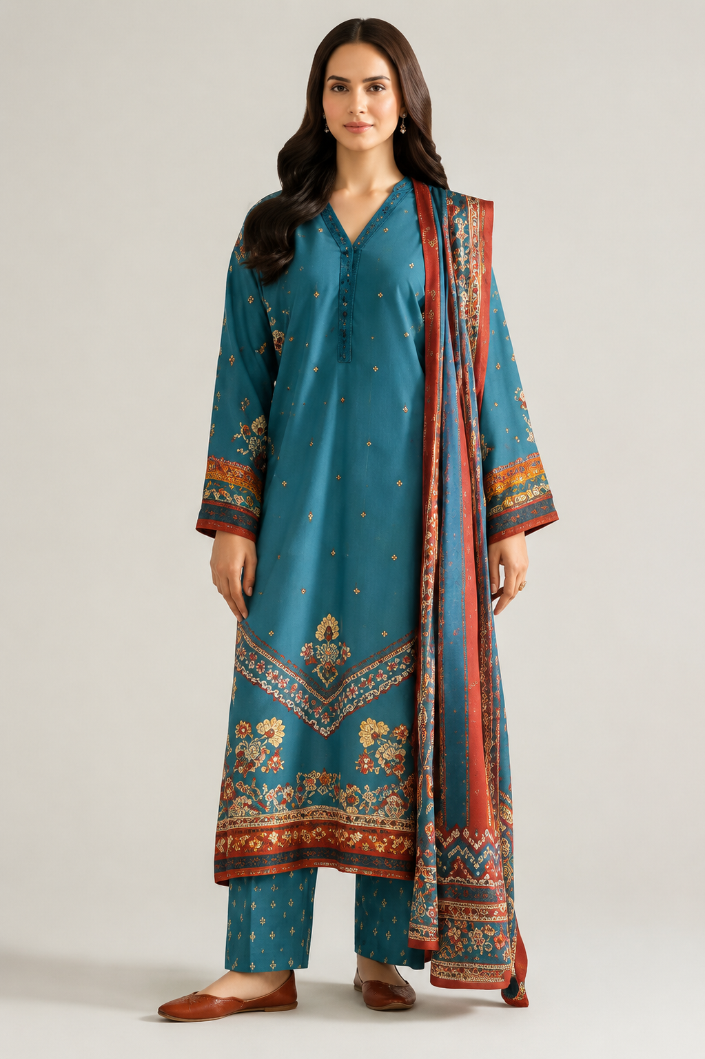 Nishat Unstitched Printed Lawn 3pc