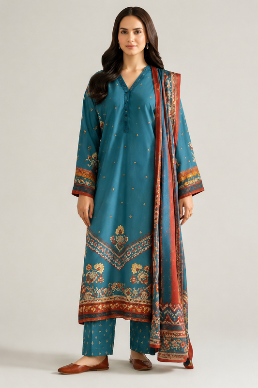 Nishat Unstitched Printed Lawn 3pc